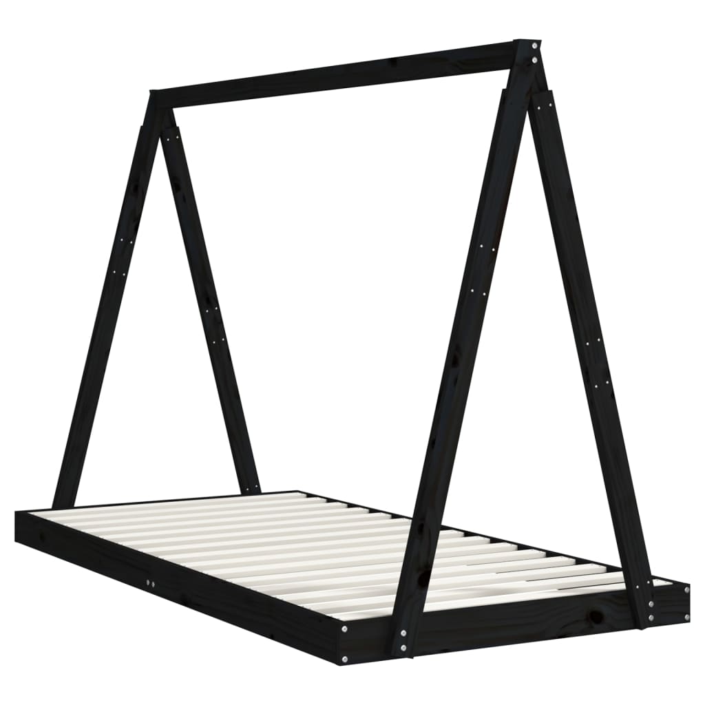 Giroletto per Bambini Nero 90x190 cm in Legno Massello di Pino - homemem39