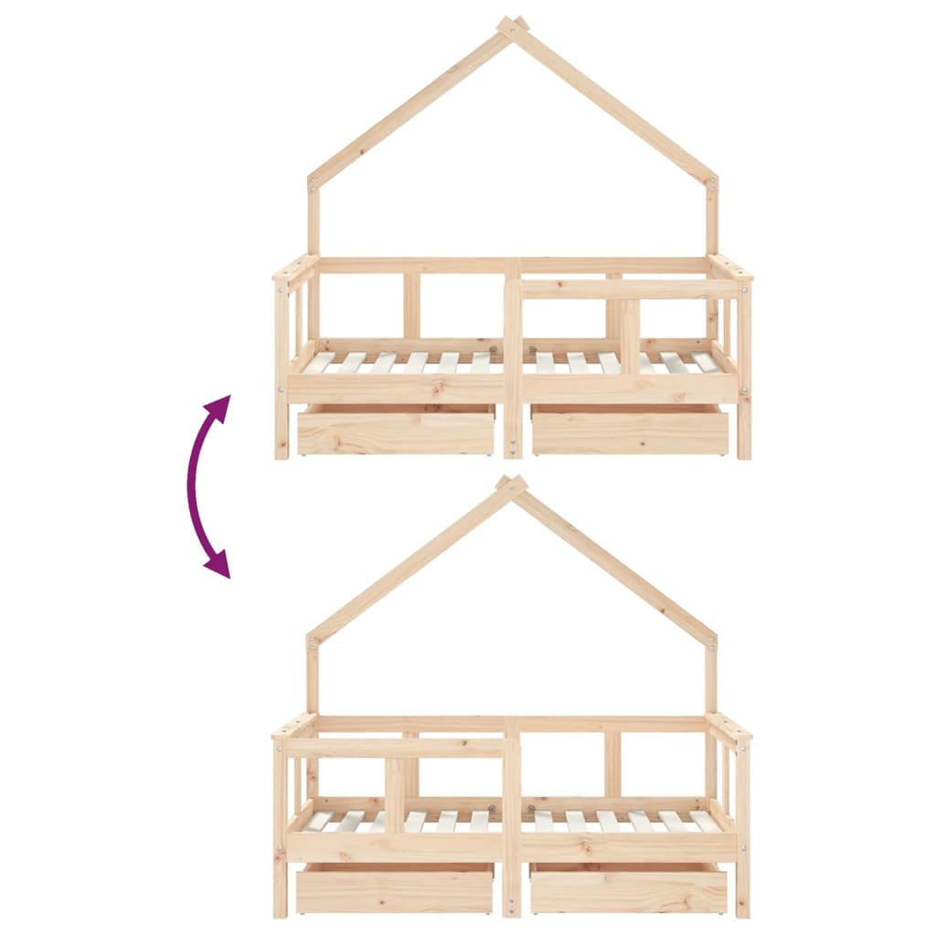 Giroletto Bambini con Cassetti 70x140 cm Legno Massello di Pino - homemem39