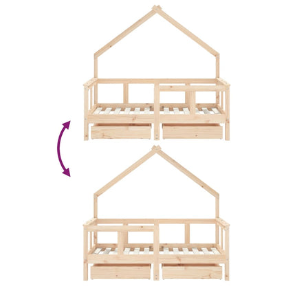 Giroletto Bambini con Cassetti 70x140 cm Legno Massello di Pino - homemem39