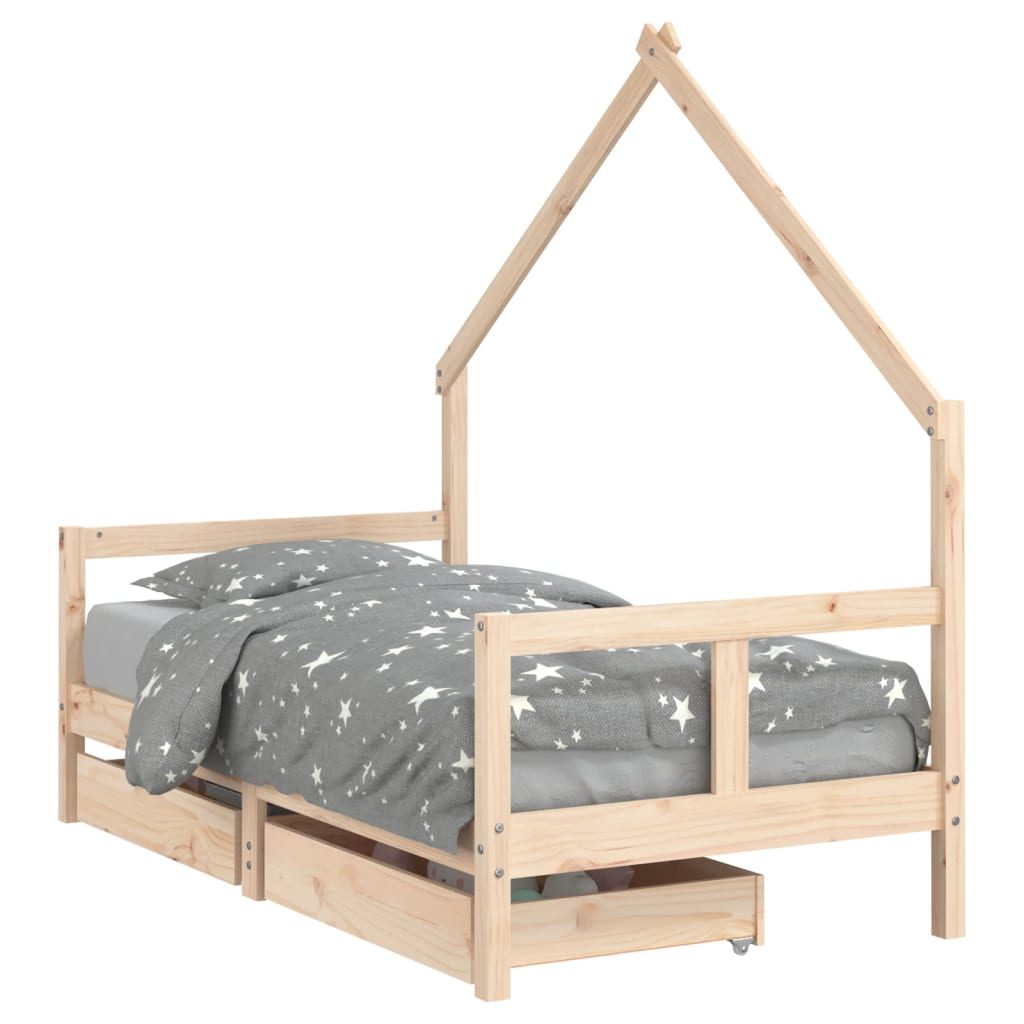 Giroletto per Bambini con Cassetti 80x160cm Legno Massello Pino - homemem39