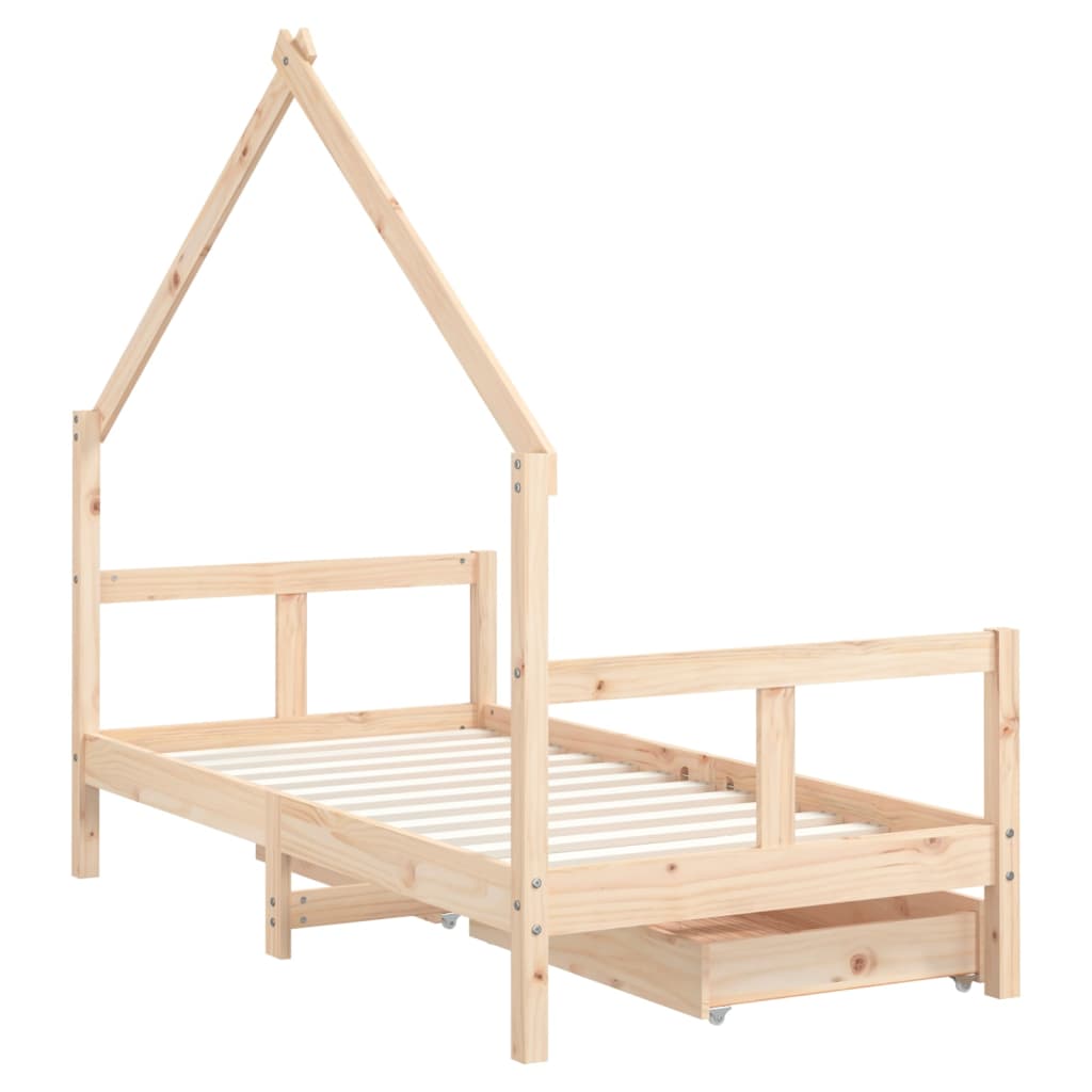 Giroletto per Bambini con Cassetti 80x160cm Legno Massello Pino - homemem39