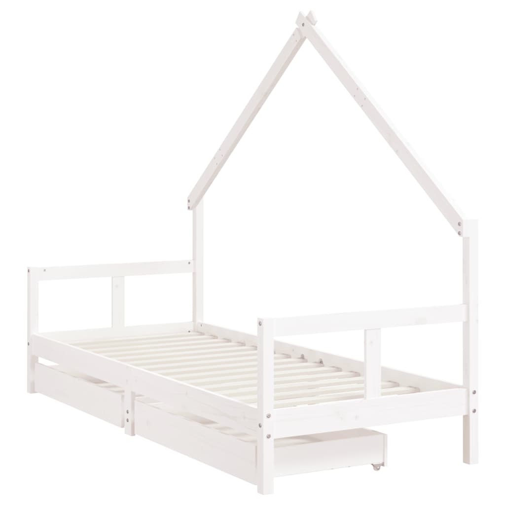 Giroletto Bambini con Cassetti Bianco 80x200cm Massello di Pino - homemem39
