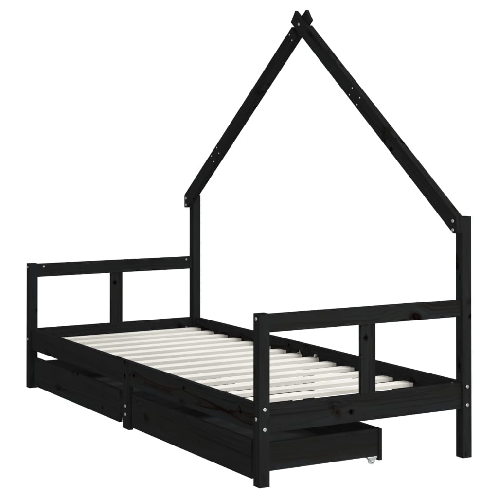 Giroletto Bambini con Cassetti Nero 80x200cm Massello di Pino - homemem39
