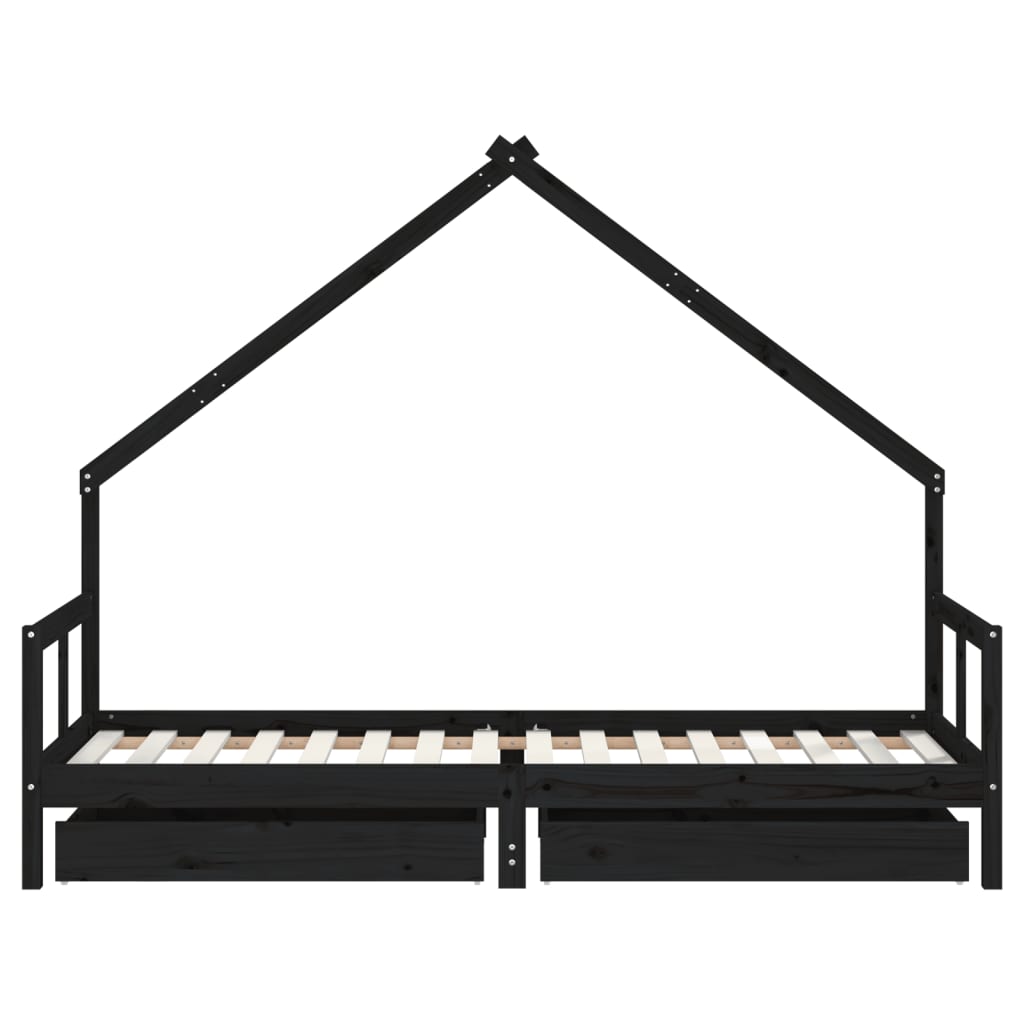 Giroletto Bambini con Cassetti Nero 80x200cm Massello di Pino - homemem39