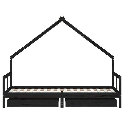 Giroletto Bambini con Cassetti Nero 80x200cm Massello di Pino - homemem39