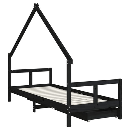 Giroletto Bambini con Cassetti Nero 80x200cm Massello di Pino - homemem39