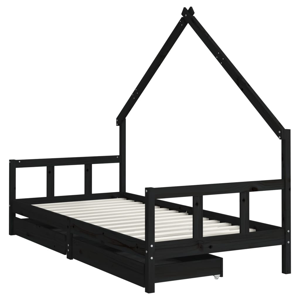 Giroletto Bambini con Cassetti Nero 90x200cm Massello di Pino - homemem39