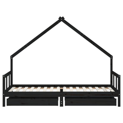 Giroletto Bambini con Cassetti Nero 90x200cm Massello di Pino - homemem39