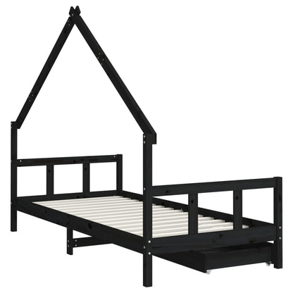 Giroletto Bambini con Cassetti Nero 90x200cm Massello di Pino - homemem39