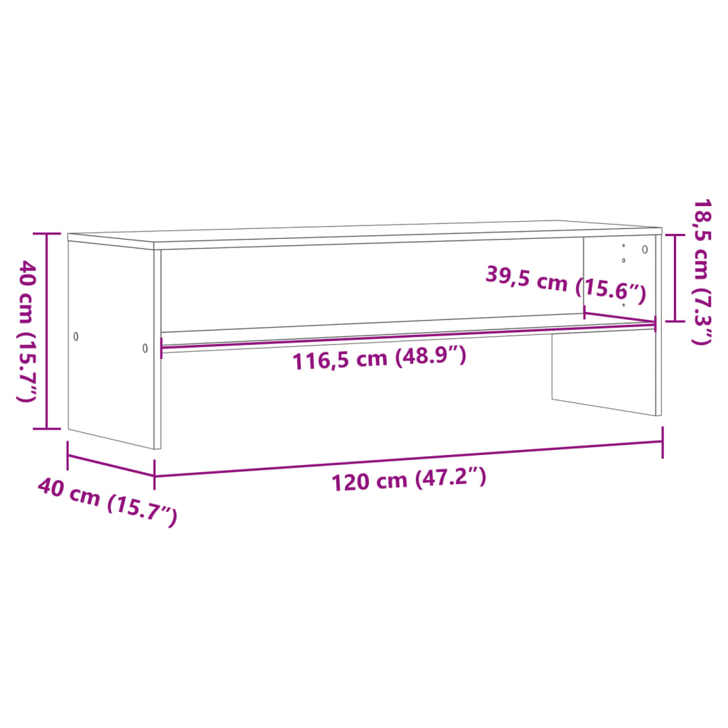 Smoked Oak TV cabinet 120x40x40 cm in plywood