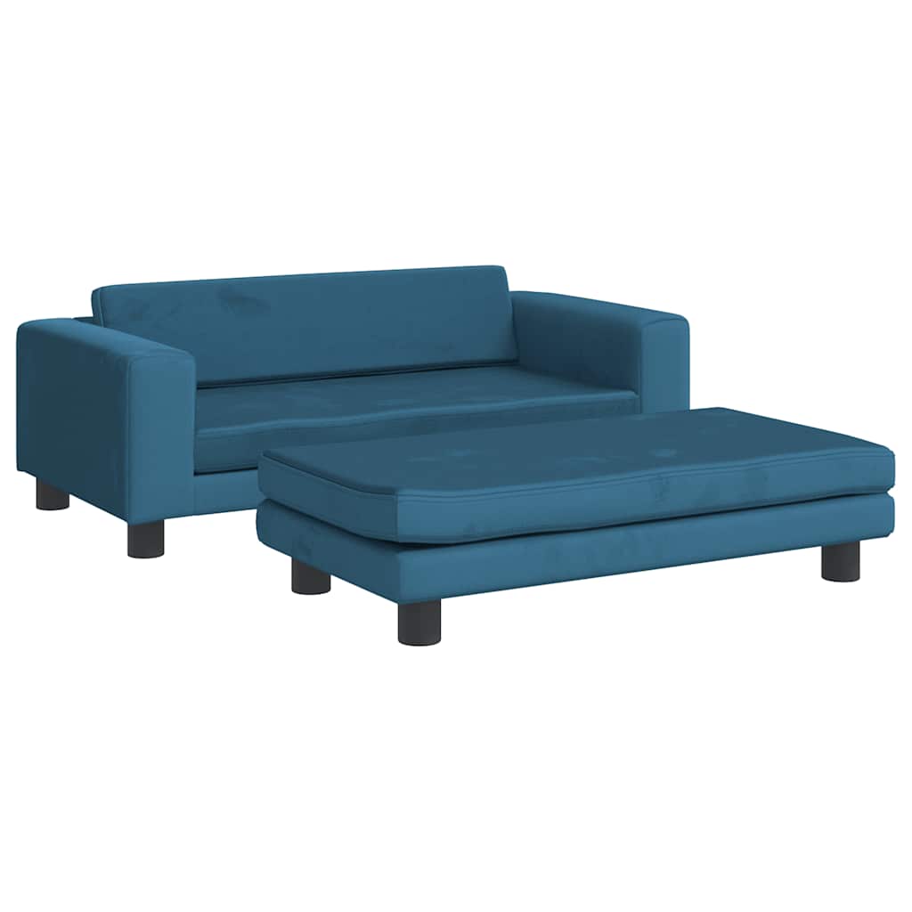 Divano per Bambini con Poggiapiedi Blu 100x50x30 cm in Velluto