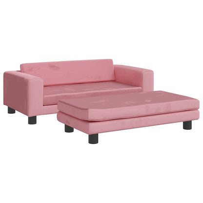 Divano per Bambini con Poggiapiedi Rosa 100x50x30 cm in Velluto