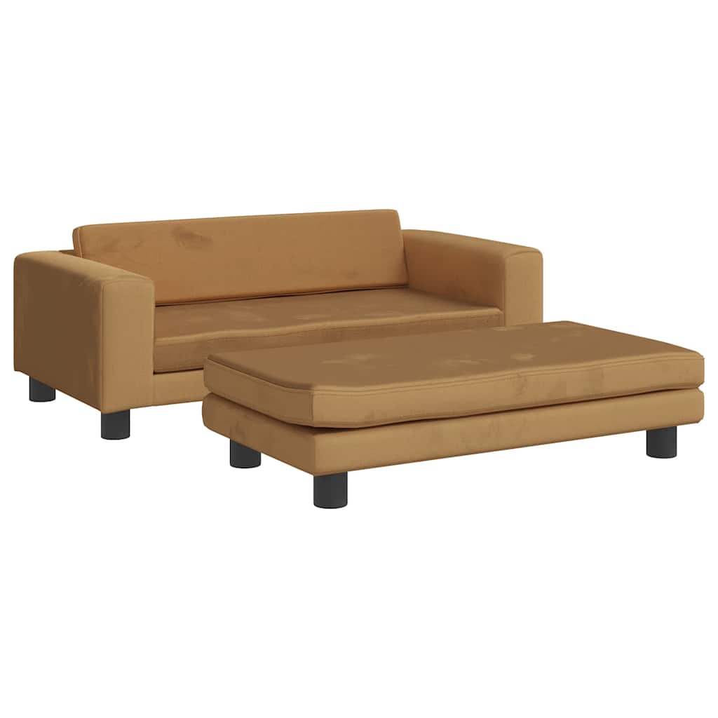 Divano Bambini con Poggiapiedi Marrone 100x50x30 cm in Velluto | homemem39