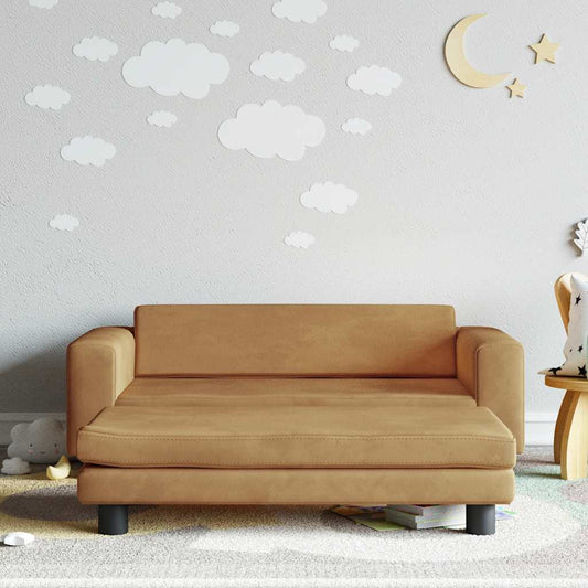 Divano Bambini con Poggiapiedi Marrone 100x50x30 cm in Velluto - homemem39