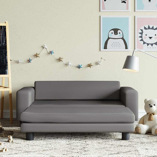 Divano Bambini con Poggiapiedi Grigio 100x50x30 cm Similpelle - homemem39