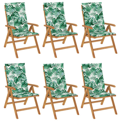 Sedie da Giardino Reclinabili con Cuscini 6 pz in Legno di Teak