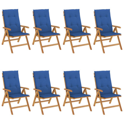 Reclining Garden Chairs with Cushions 8 pcs in Teak Wood