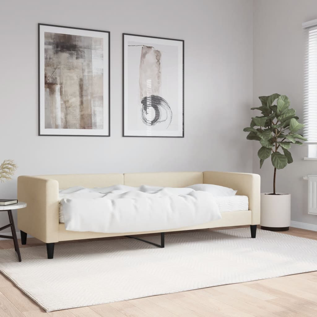 Divano Letto con Materasso Crema 80x200 cm in Tessuto - homemem39