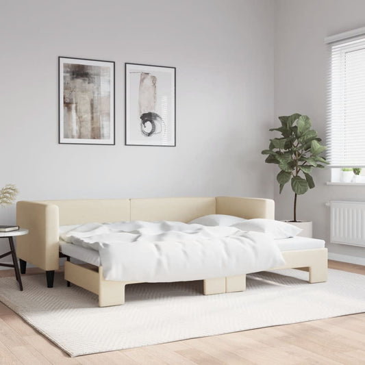 Divano Letto con Letto Estraibile Crema 80x200 cm Tessuto - homemem39