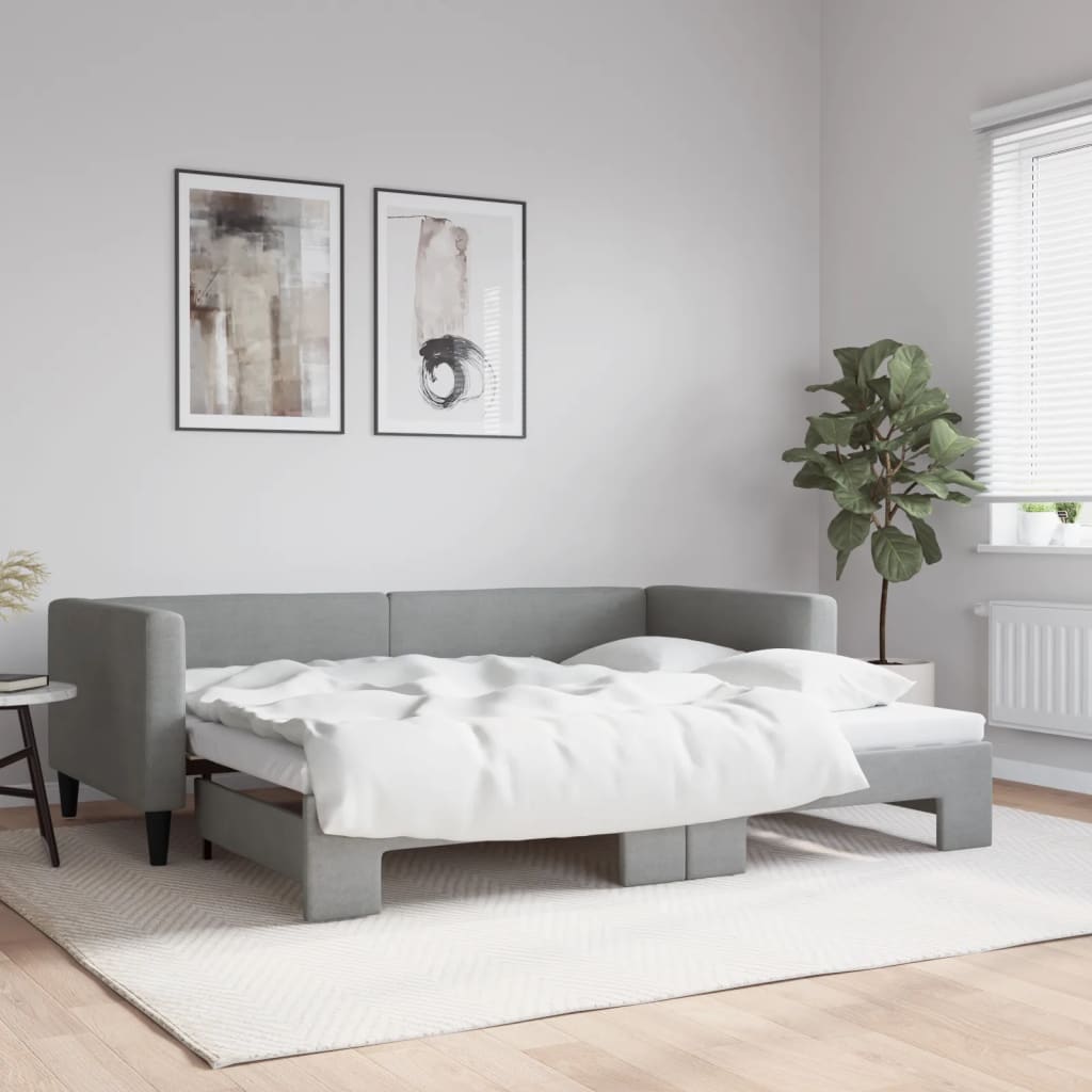 Divano Letto con Letto Estraibile Grigio Chiaro 90x200 Tessuto | homemem39