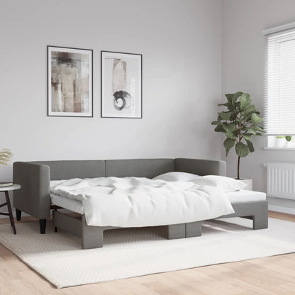 Divano Letto con Letto Estraibile Grigio Scuro 90x200cm Tessuto