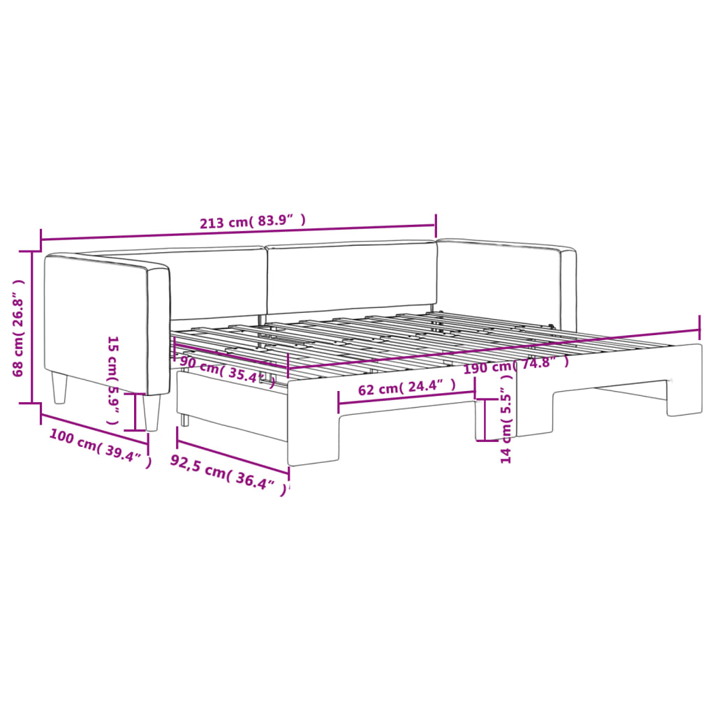 Divano Letto con Letto Estraibile Nero 90x190 cm in Tessuto | homemem39
