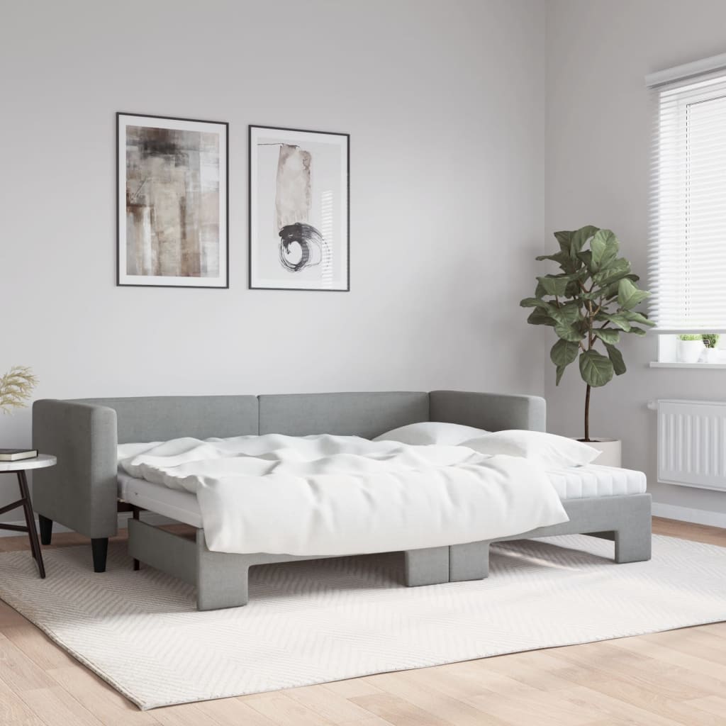 Divano Letto Estraibile Materassi Grigio Chiaro 80x200 Tessuto - homemem39