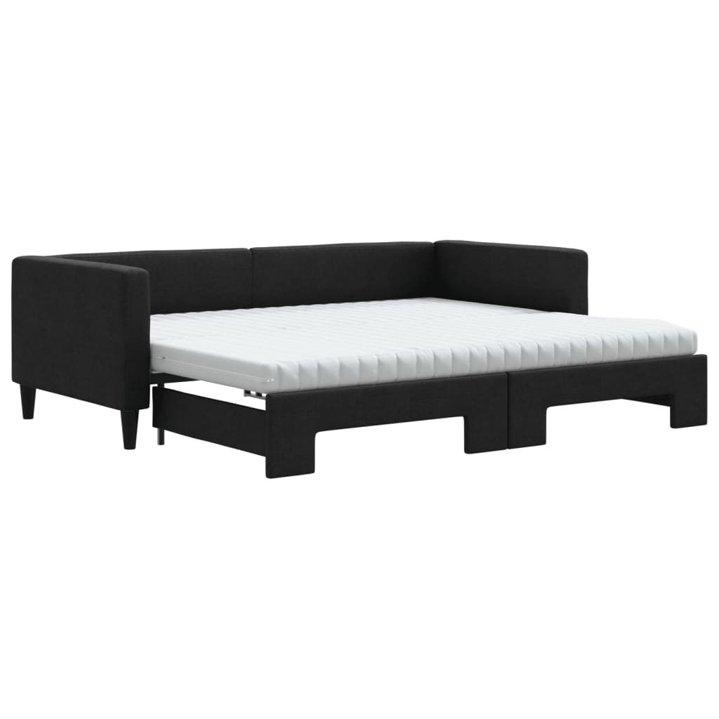 Divano Letto Estraibile con Materassi Nero 90x200 cm in Tessuto