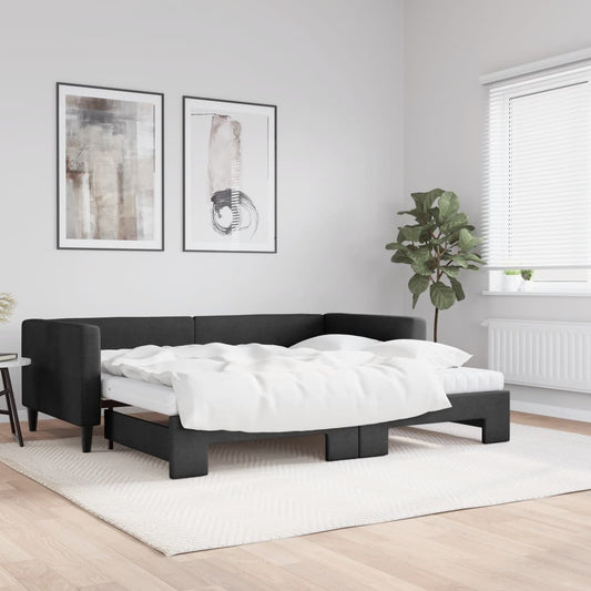 Divano Letto Estraibile con Materassi Nero 90x200 cm in Tessuto | homemem39