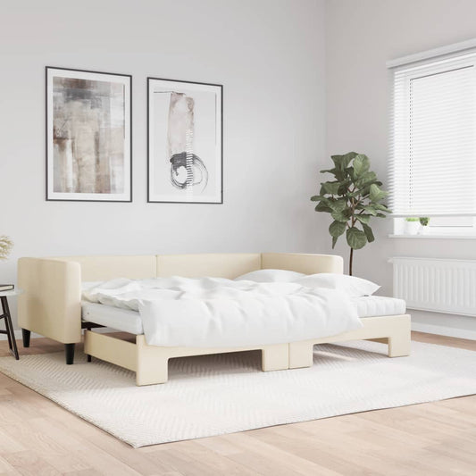 Divano Letto Estraibile con Materassi Crema 90x200 cm Tessuto | homemem39