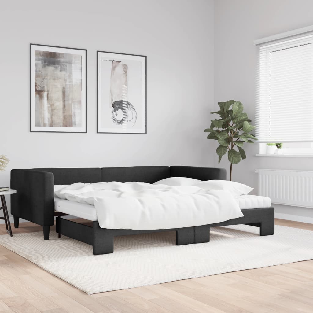 Divano Letto Estraibile con Materassi Nero 100x200 cm Tessuto - homemem39