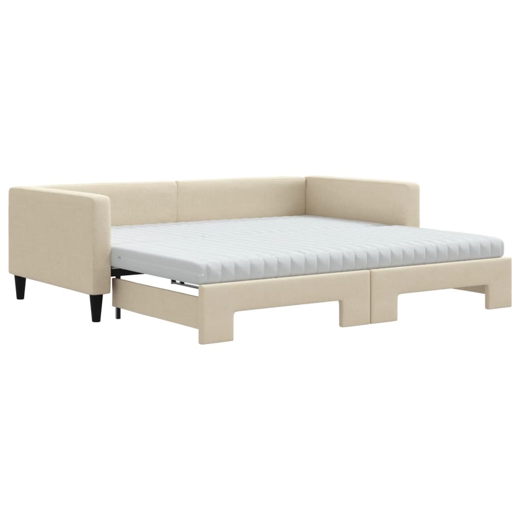 Divano Letto Estraibile con Materassi Crema 100x200 cm Tessuto - homemem39