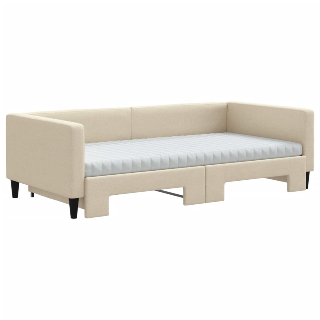 Divano Letto Estraibile con Materassi Crema 100x200 cm Tessuto - homemem39