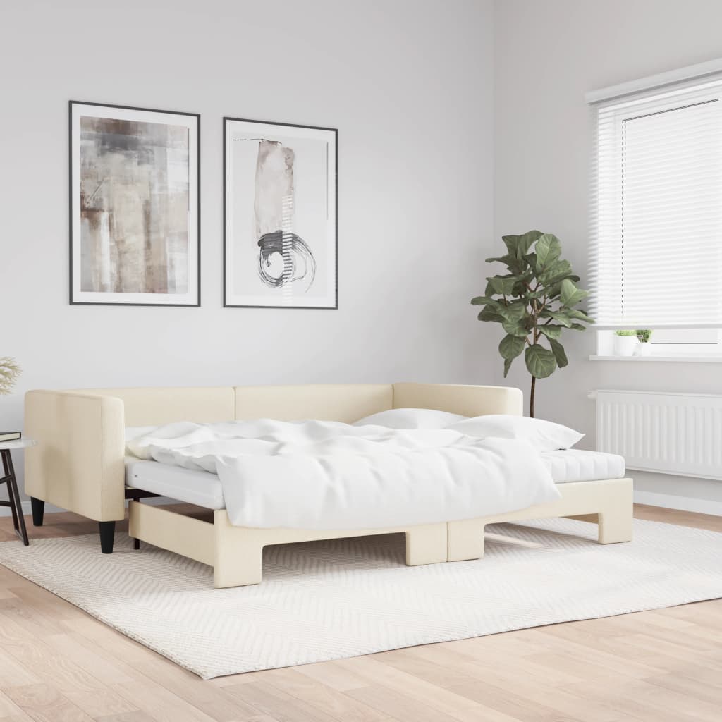Divano Letto Estraibile con Materassi Crema 100x200 cm Tessuto - homemem39