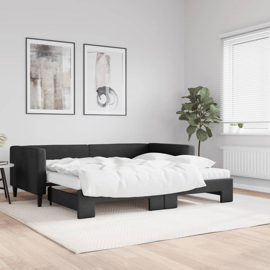 Divano Letto Estraibile con Materassi Nero 90x190 cm in Tessuto | homemem39