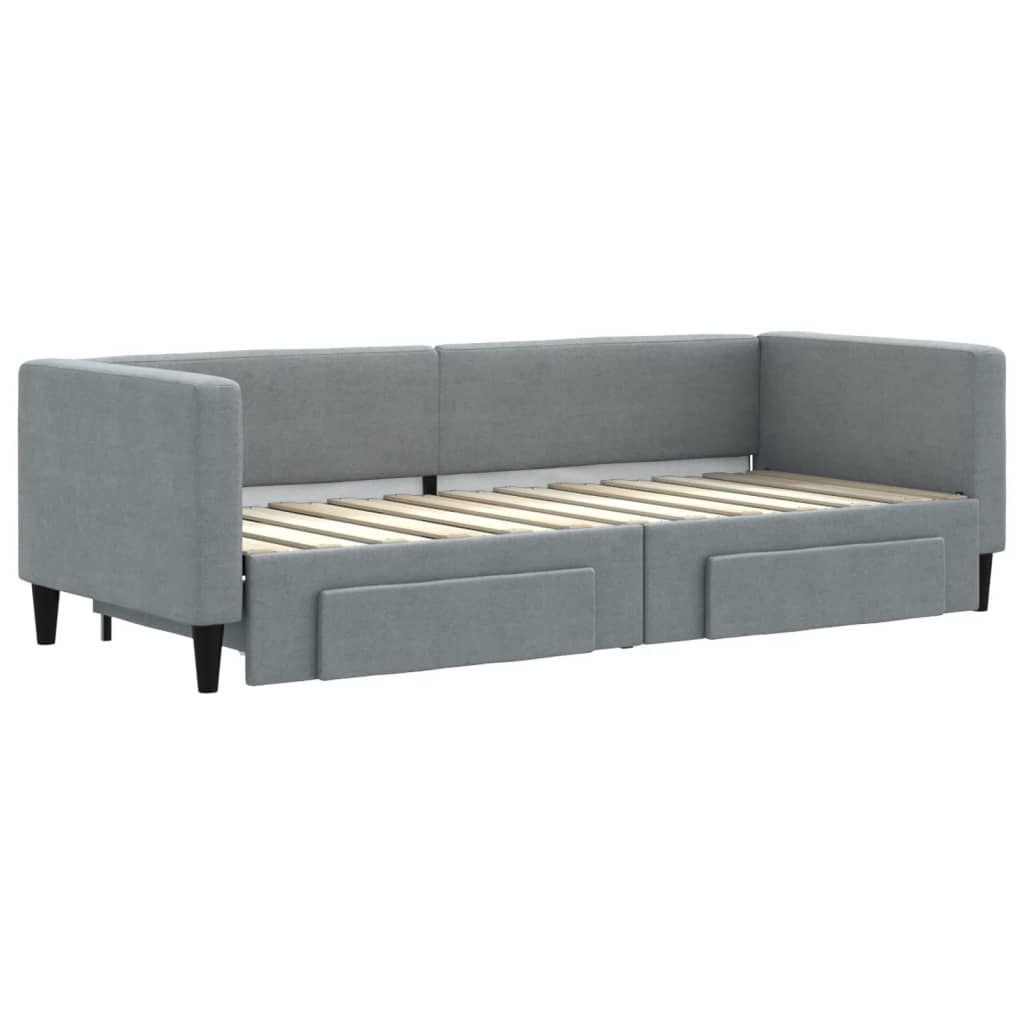 Divano Letto Estraibile Cassetti Grigio Chiaro 80x200cm Tessuto