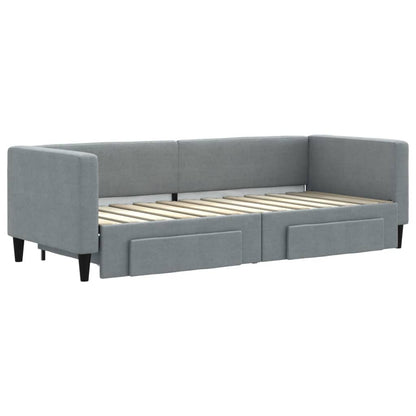 Divano Letto Estraibile Cassetti Grigio Chiaro 80x200cm Tessuto