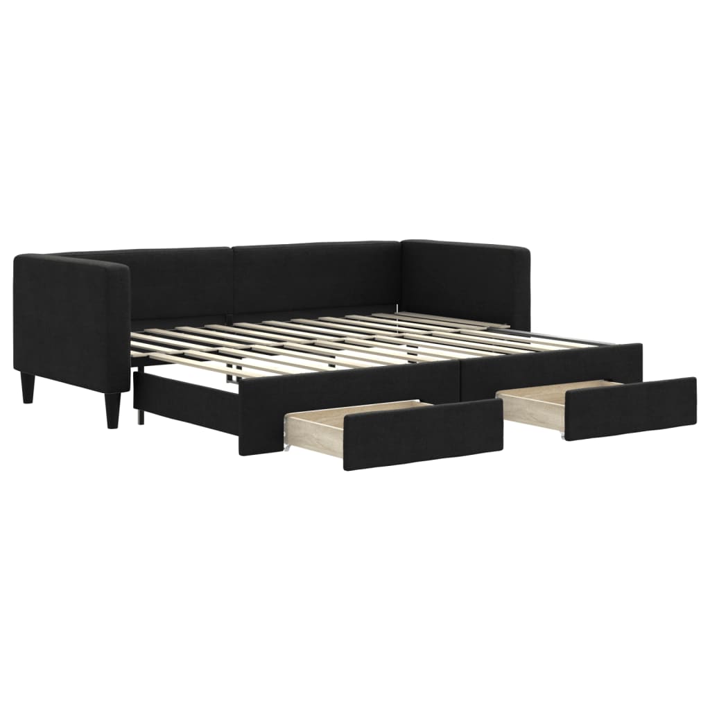 Divano Letto Estraibile con Cassetti Nero 80x200 cm in Tessuto