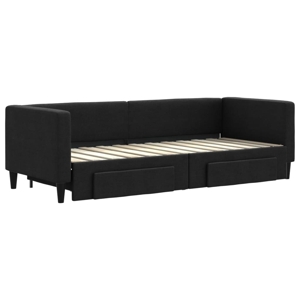 Divano Letto Estraibile con Cassetti Nero 80x200 cm in Tessuto