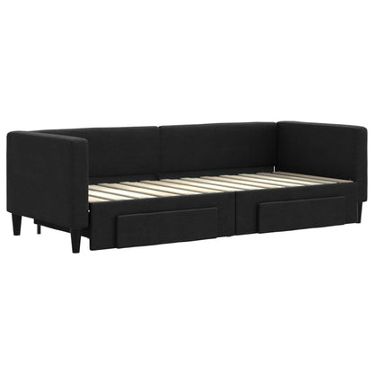 Divano Letto Estraibile con Cassetti Nero 80x200 cm in Tessuto