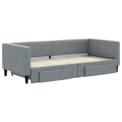 Divano Letto Estraibile Cassetti Grigio Chiaro 90x200cm Tessuto | homemem39