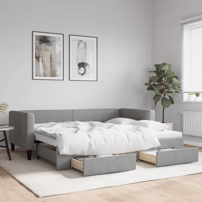 Divano Letto Estraibile Cassetti Grigio Chiaro 90x200cm Tessuto | homemem39