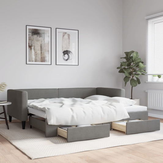 Divano Letto Estraibile Cassetti Grigio Scuro 90x200cm Tessuto | homemem39