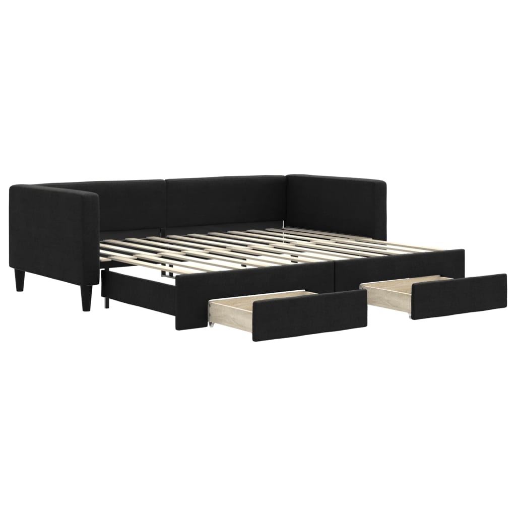Divano Letto Estraibile con Cassetti Nero 90x200 cm in Tessuto - homemem39