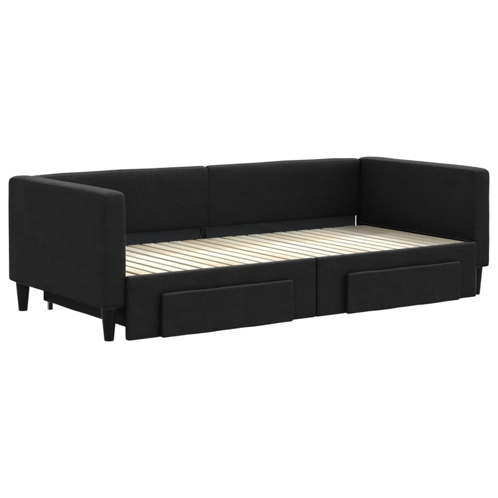 Divano Letto Estraibile con Cassetti Nero 90x200 cm in Tessuto - homemem39
