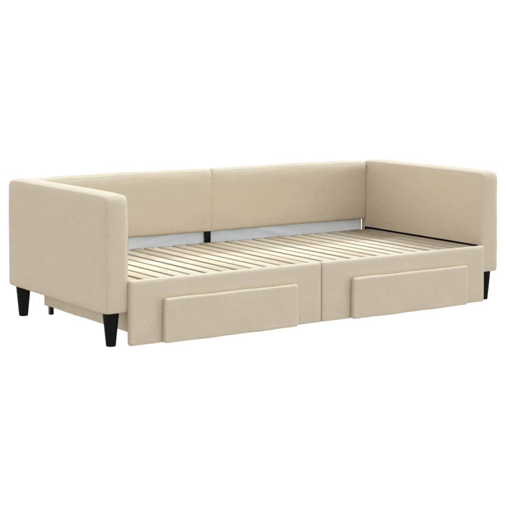 Divano Letto Estraibile con Cassetti Crema 90x200 cm in Tessuto - homemem39