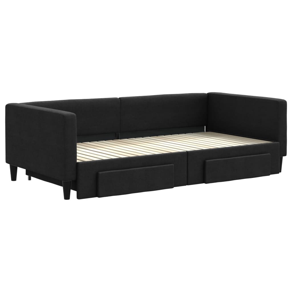 Divano Letto Estraibile con Cassetti Nero 100x200 cm in Tessuto - homemem39