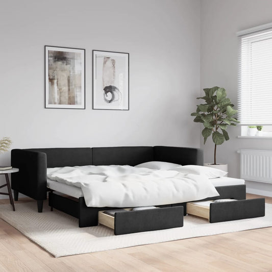 Divano Letto Estraibile con Cassetti Nero 100x200 cm in Tessuto - homemem39