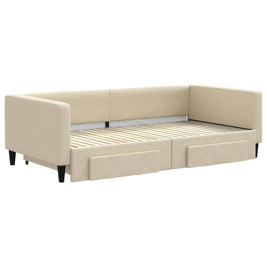 Divano Letto Estraibile con Cassetti Crema 100x200cm in Tessuto