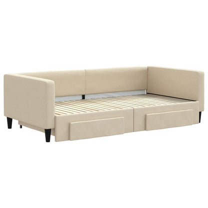 Divano Letto Estraibile con Cassetti Crema 100x200cm in Tessuto